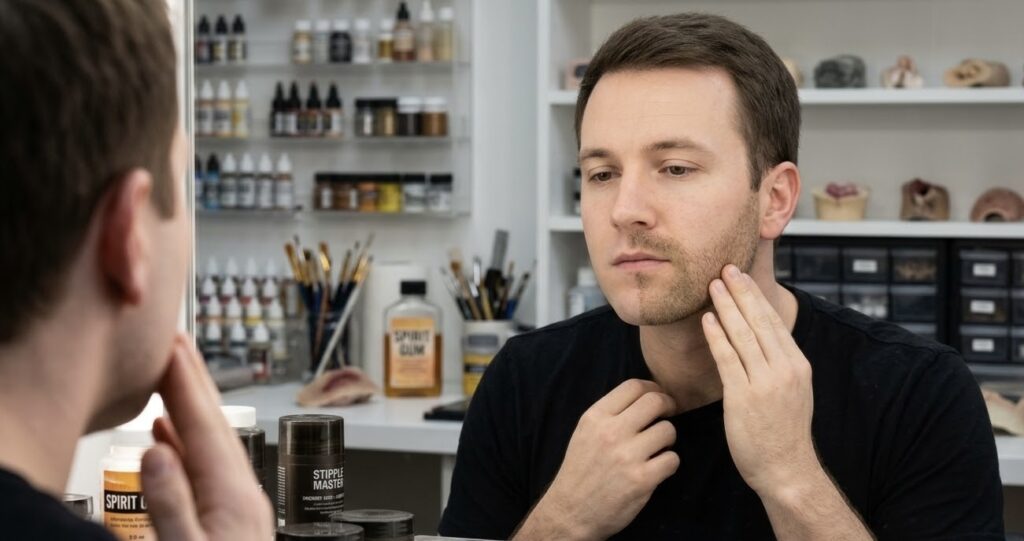Man applying stubble make up