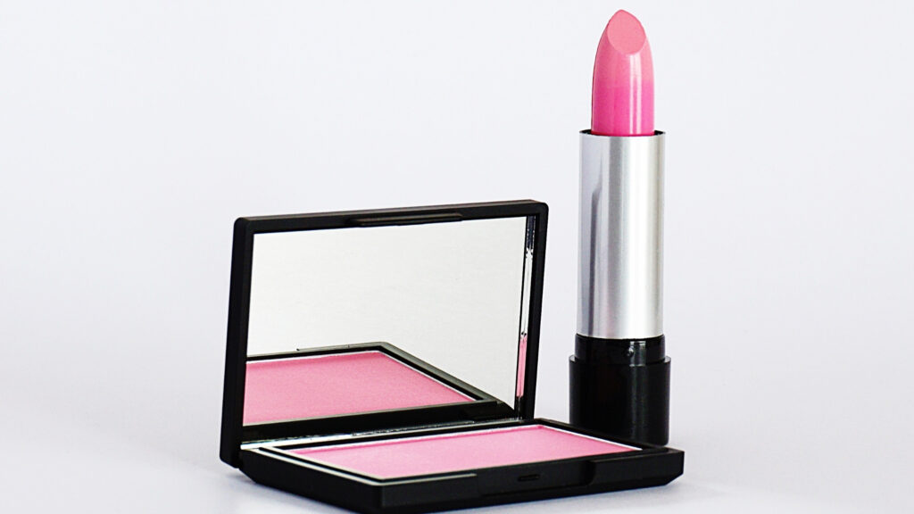 Pink Lipstick and pink blusher